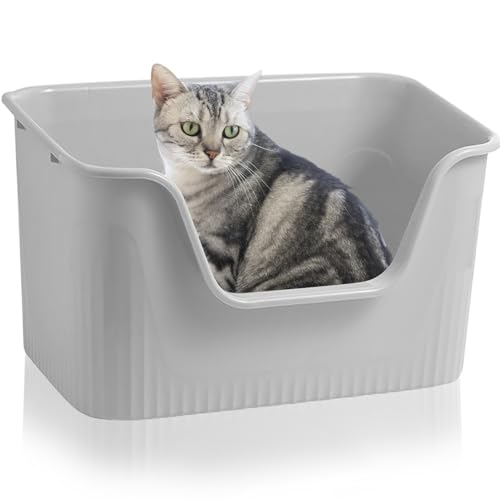 Lighterday Katzenklo Hoher Rand 44 x 38 x 22cm,KatzentoiletteGroß, Katzenklo XXL Ohne Deckel Katzenklo Groß Katzentoiletten für Katze, Kaninchen,Kätzchen (Grau, Kleines) von Lighterday