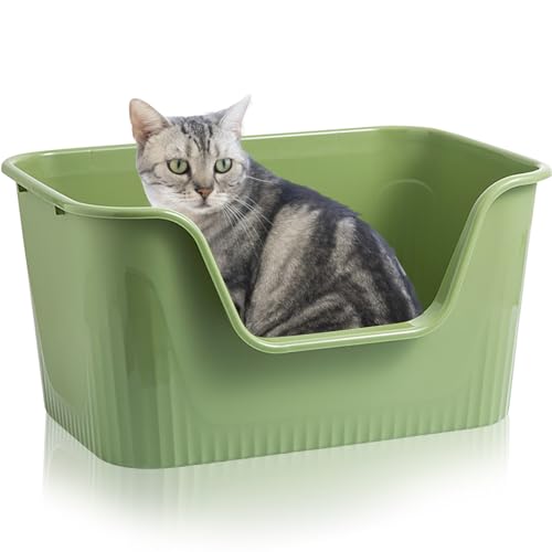Lighterday Katzenklo Hoher Rand 44x38x22cm,KatzentoiletteGroß, Katzenklo XXL Ohne Deckel Katzenklo Groß Katzentoiletten für Katze, Kaninchen,Kätzchen(Grün, Kleine) von Lighterday