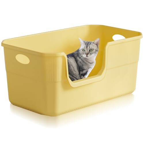 Lighterday Katzenklo Hoher Rand 50 x 35 x 22cm,Katzentoilette Groß, Katzenklo XXL Ohne Deckel Katzenklo Groß Katzentoiletten für Katze, Kaninchen,Kätzchen (Yellow 50×35×22CM) von Lighterday
