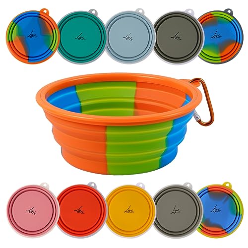 Ligo - EBBY 2 Stück Hundenapf, Reisenapf, tragbarer Wassernapf und Futternapf, faltbarer Napf mit Karabiner (ORANGE) S von Ligo