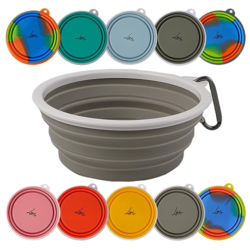 Ligo - EBBY 2 Stück Hundenapf, Reisenapf, tragbarer Wassernapf und Futternapf, zusammenklappbarer Napf mit Karabiner (GRAU Taupe), M von Ligo