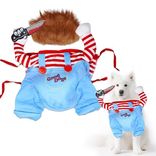 Lustige Chucky Hundekleidung, Hundekostüm Hhallowee Halloween Hundekostüm Wig and Knife Haustier Kleidung Hund Schreckliches Kostüm für Halloween Haustier Cosplay Party von Lihetymg