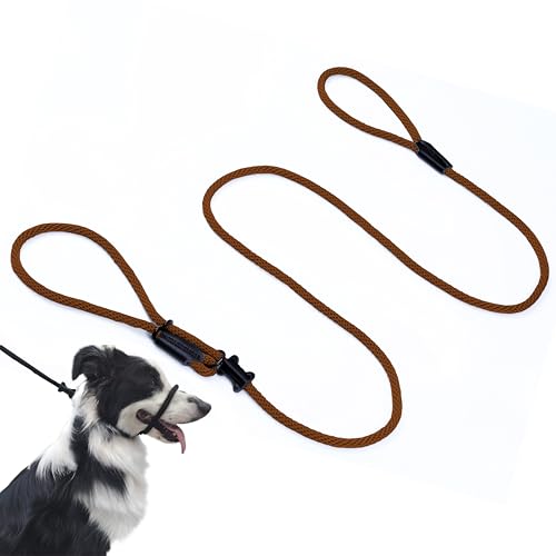 Multifunktionales Kopfhalfter mit 8 gepolstertem Kopfhalfter aus Leder, Stopper, Retrieverleine, Hundeleine (braun) von Lihtaiyi