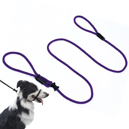 Multifunktionales Kopfhalfter mit 8 gepolstertem Kopfhalfter aus Leder, Stopper, Retrieverleine, Hundeleine (lila) von Lihtaiyi