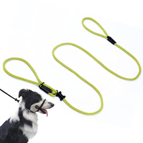 Multifunktionales Kopfhalfter mit 8 gepolstertem Kopfhalfter für Spaziergänge, Training, Leder, Stopper, Retrieverleine, Hundeleine (fluoreszierendes Gelb) von Lihtaiyi