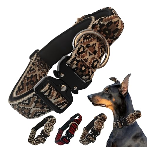 Strapazierfähiges Hundehalsband mit einzigartigem Leoparden-Totem-Design, verstellbares, strapazierfähiges Nylon-Halsband, Metallschnalle für große Hunde, mutiger Stil für Training und von Lihtaiyi