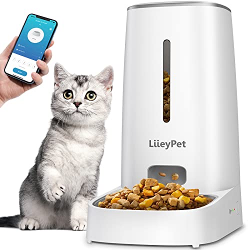 Futterautomat Katze - LIIEYPET 4L Futterspender Katze mit Edelstahlnapf für Trockenfutter, 2.4 G WiFi-fähiger intelligenter Katzenfutter Automat, APP-Steuerung und bis zu 10 Mahlzeiten pro Tag von LiieyPet