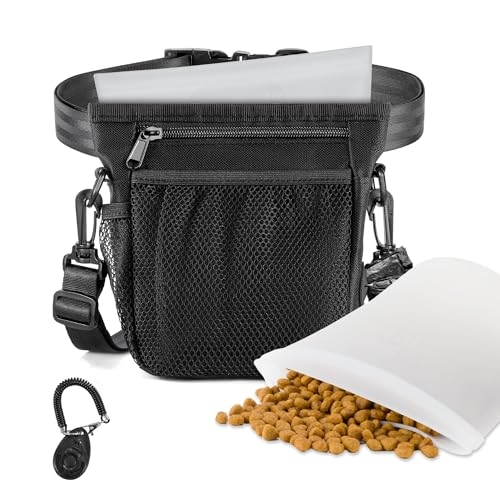 Likesing Hundeleckerlibeutel mit 2 Silikon-Snackbeutel, 2 Tassen, Leckerlibeutel für Haustiertraining mit Klicker, stärkerer Magnetverschluss, 3 Tragevarianten, Hundetasche Likesing Hundeleckerlibeutel mit 2 Silikon-Snackbeutel, 2 Tassen, Leckerlibeutel für Haustiertraining mit Klicker, stärkerer Magnetverschluss, 3 Tragevarianten, Hundetasche von Likesing