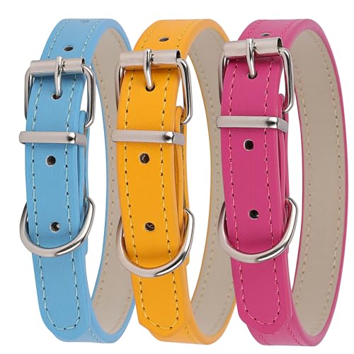 Likesing Klassisches Hundehalsband aus PU-Leder, 3 Stück, für kleine Hunde, Mädchen, Jungen, weiblich, männlich, Haustier, Katzen, Hunde, Welpenhalsbänder für Streu mit Schnalle, D-Ring und Likesing Klassisches Hundehalsband aus PU-Leder, 3 Stück, für kleine Hunde, Mädchen, Jungen, weiblich, männlich, Haustier, Katzen, Hunde, Welpenhalsbänder für Streu mit Schnalle, D-Ring und von Likesing