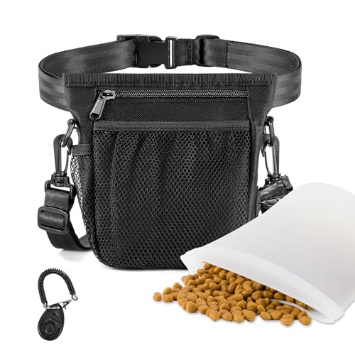 Likesing Leckerlibeutel für Hunde mit Silikon-Snackbeutel, 4 Tassen, Leckerlibeutel für Haustiertraining mit Trainings-Clicker, stärkerer Magnetverschluss, 3 Tragemöglichkeiten, Hundetasche (schwarz) Likesing Leckerlibeutel für Hunde mit Silikon-Snackbeutel, 4 Tassen, Leckerlibeutel für Haustiertraining mit Trainings-Clicker, stärkerer Magnetverschluss, 3 Tragemöglichkeiten, Hundetasche (schwarz) von Likesing