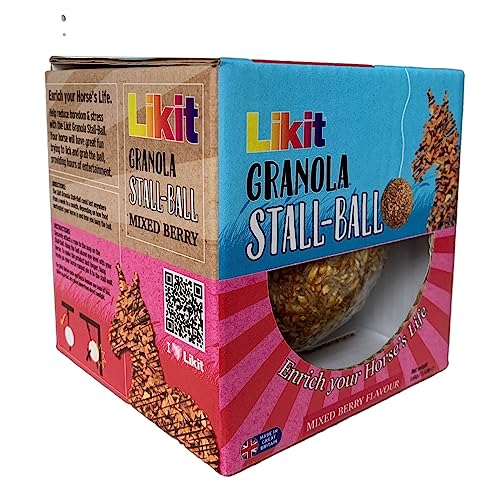 Likit Granola Stall-Ball Pferde-Leckerli 1,6 kg | Geschmacksrichtungen Apfel, gemischte Beere, Pfefferminze, Molasse | Langlebig, Langeweile und Stressabbau | 1,6 kg von Likit