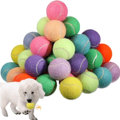 Liliful Quietschende Tennisbälle für Hunde, 6,3 cm, für mittelgroße und große Hunde, Welpenbälle zum Trainieren, Hundespielzeug mit Quietscher, einfache Farbe, Apportierbälle für Hunde, 50 Stück, von Liliful