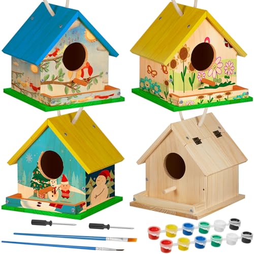 Liliful Vogelhaus-Set aus Holz für Erwachsene, unlackierte Vogelhäuser aus Holz mit Farben und Pinseln, zum Aufhängen, Holzbearbeitung, Geschenk-Set für Jungen oder Mädchen, Klassenzimmer, Liliful Vogelhaus-Set aus Holz für Erwachsene, unlackierte Vogelhäuser aus Holz mit Farben und Pinseln, zum Aufhängen, Holzbearbeitung, Geschenk-Set für Jungen oder Mädchen, Klassenzimmer, von Liliful