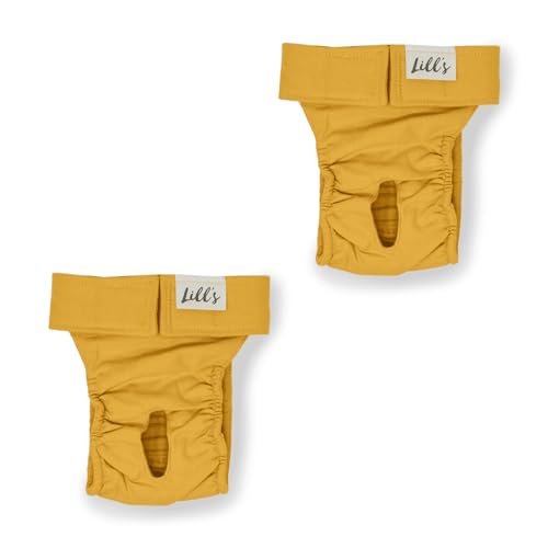 2er Pack Lill's Läufigkeitshöschen aus Bio-Baumwolle Lou waschbar, extra saugfähig, Keine extra Einlagen nötig, von XS bis XXL Farbe Gelb, Größe XL von Lill's
