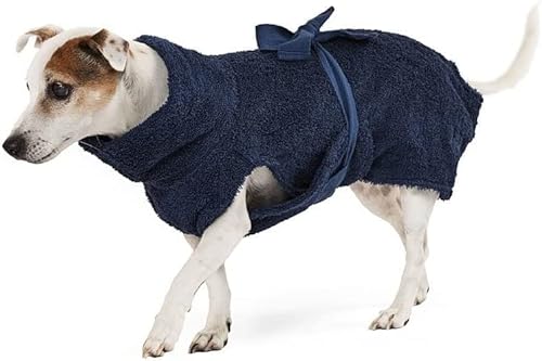 Lill's Hundebademantel, 100% Bio-Baumwolle, Organic Night Blue (Blau) (3XS: 35 cm Rückenlänge) von Lill's