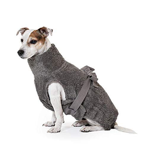 Lill's Hundebademantel, 100% Bio-Baumwolle, Organic Stone Grey (Grau) (3XS: 35 cm Rückenlänge) von Lill's