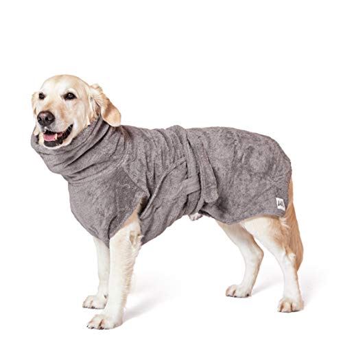 Lill's Hundebademantel, 100% Bio-Baumwolle, Organic Stone Grey (Grau) (L: 60 cm Rückenlänge) von Lill's