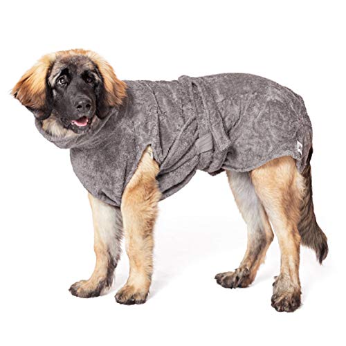 Lill's Hundebademantel, 100% Bio-Baumwolle, Organic Stone Grey (Grau) (XL: 65 cm Rückenlänge) von Lill's