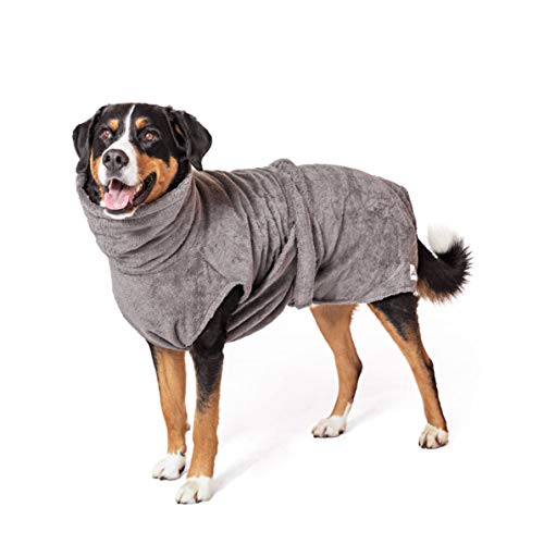 Lill's Hundebademantel, 100% Bio-Baumwolle, Organic Stone Grey (Grau) (XXL: 70 cm Rückenlänge) von Lill's