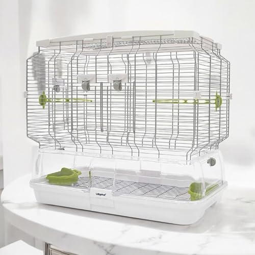 LillipHut Vogelkäfig – Metallkonstruktion, abnehmbarer Boden, mehrstöckige Sitzstangen, einfache Interaktion, einfach zu reinigen, geräumig und langlebig (grün, mittel, 2 Etagen) von LillipHut