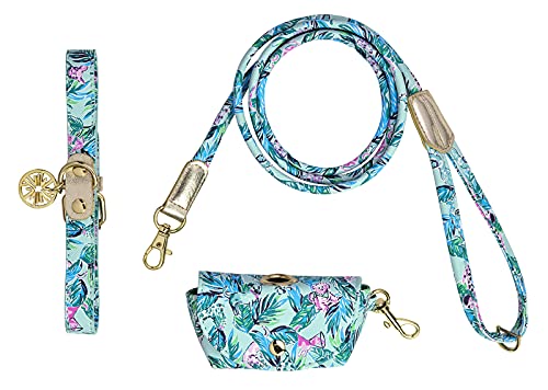 Lilly Pulitzer Dog Collar and Leash Set with Waste Bag Holder, Walking Accessories Set Includes Adjustable Collar, Long Lead, and Poop Bag Dispenser, Barking Up The Palm Tree von Lilly Pulitzer