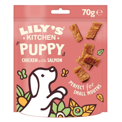 Lily’s Kitchen Mit natürlichen Zutaten hergestellt Leckerli-Packung für Welpen Hähnchen-Stückchen mit Lachs Getreidefreie Rezeptur 8 x 70g von Lily's Kitchen