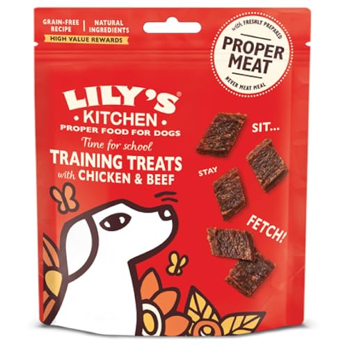 Lily’s Kitchen Mit natürlichen Zutaten hergestellt Leckerli-Packung für ausgewachsene Hunde, Zeit für die Schule, Training-Leckerlis mit Huhn & Rindfleisch 8 x 70g von Lily's Kitchen