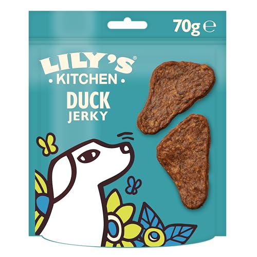 Lily’s Kitchen Leckerchen für ausgewachsene Hunde 8er Pack (8 x 70 g) Duck Mini Jerky mit 80% Ente von Lily's Kitchen