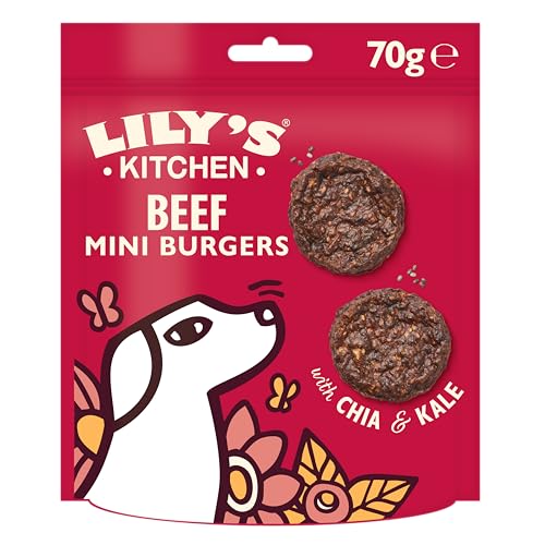 Lily’s Kitchen Leckerchen für ausgewachsene Hunde 8er Pack (8 x 70 g) Mini Burgers mit 80 % Rind von Lily's Kitchen