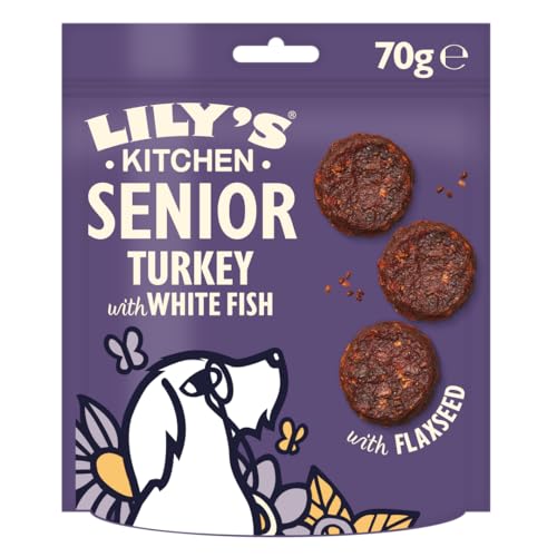 Lily’s Kitchen Mit natürlichen Zutaten hergestelltLeckerli-Packung für Seniorhunde Truthahn mit Weißfisch-Happen Getreidefreie Rezeptur 8 x 70g von Lily's Kitchen