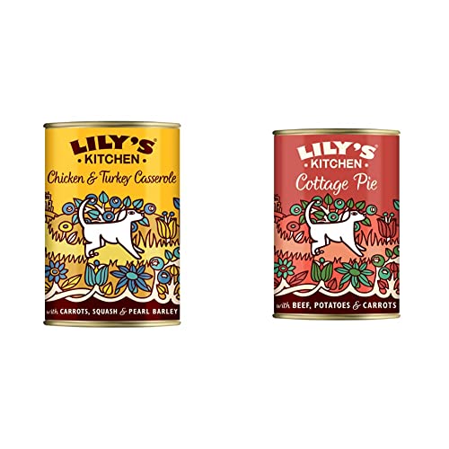 Lily's Kitchen - Nass Hundefutter Schalen 6er Pack (6 x 400g) - Huhn-Truthahn-Kasserolle & - Nass Hundefutter für ausgewachsene Hunde 6er Pack (6 x 400g) - Fleisch-Kartoffel-Auflauf von Lily's Kitchen