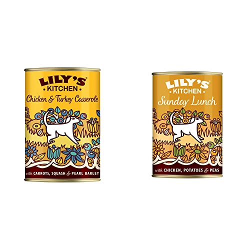 Lily's Kitchen - Nass Hundefutter Schalen 6er Pack (6 x 400g) - Huhn-Truthahn-Kasserolle & - Nass Hundefutter für ausgewachsene Hunde 6er Pack (6 x 400g) - Sonntagsessen von Lily's Kitchen