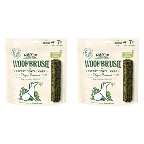 Lily’s Kitchen Natürliche Woofbrush Zahnkauartikel für mittelgroße Hunde, 7er-Packung (7 x 28 g) (Packung mit 2) von Lily's Kitchen