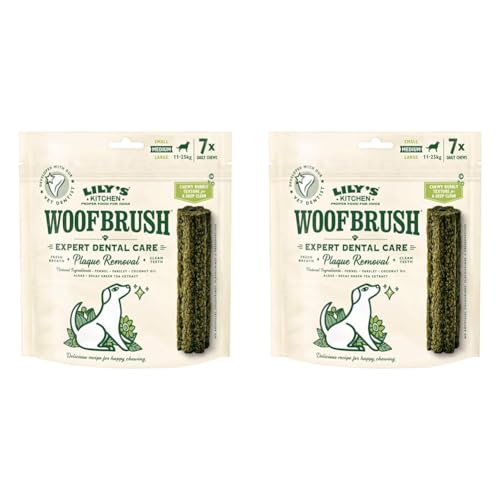 Lily’s Kitchen Natürliche Woofbrush Zahnkauartikel für mittelgroße Hunde, 7er-Packung (7 x 28 g) (Packung mit 2) von Lily's Kitchen