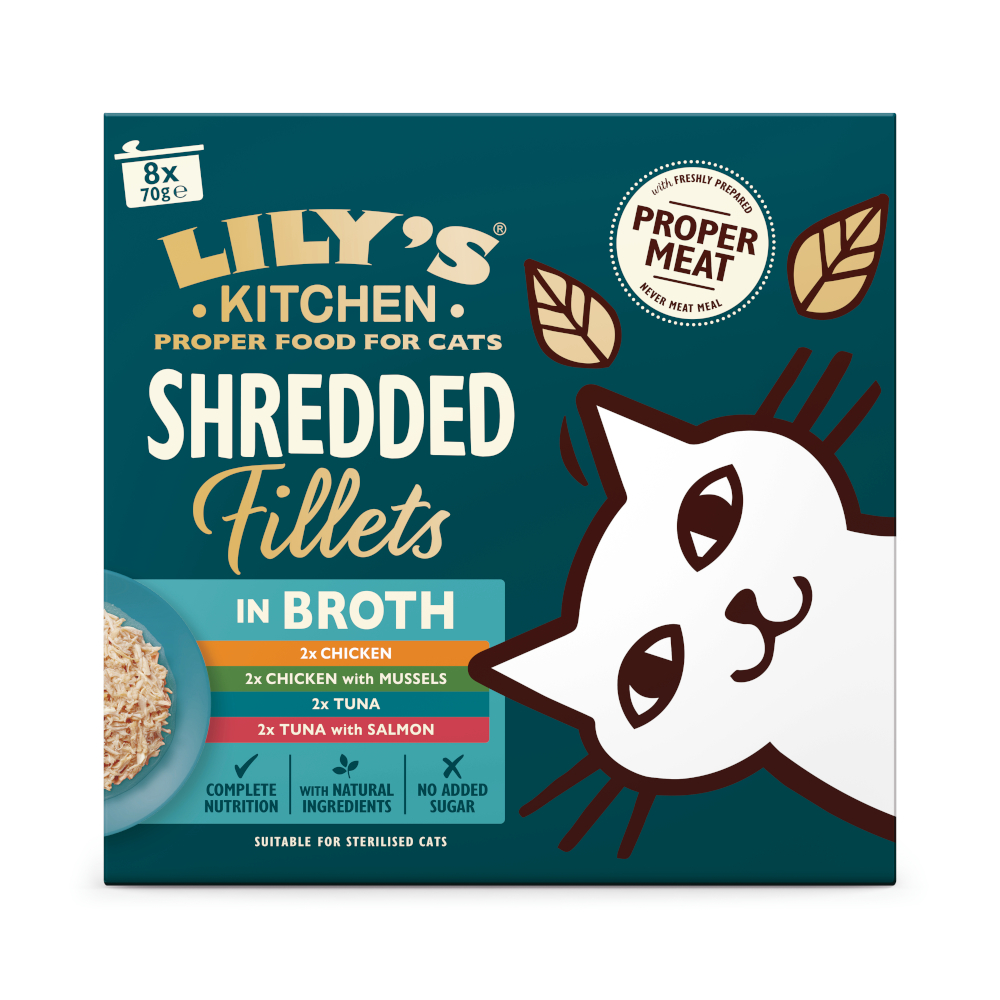 Lily's Kitchen Shredded Fillets für Katzen 8 x 70 g - Mixpaket in Brühe (4 Sorten) von Lily's Kitchen