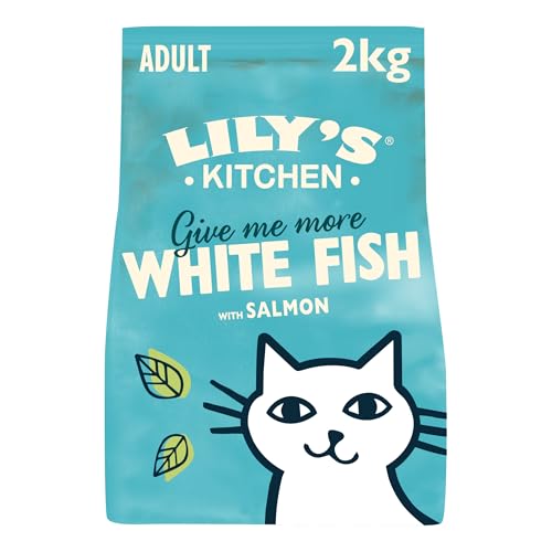 Lily's Kitchen Mit natürlichen Zutaten hergestellt Trockenfutter für ausgewachsene Katzen Weißfisch mit Lachs Getreidefreie Rezeptur 2kg von Lily's Kitchen