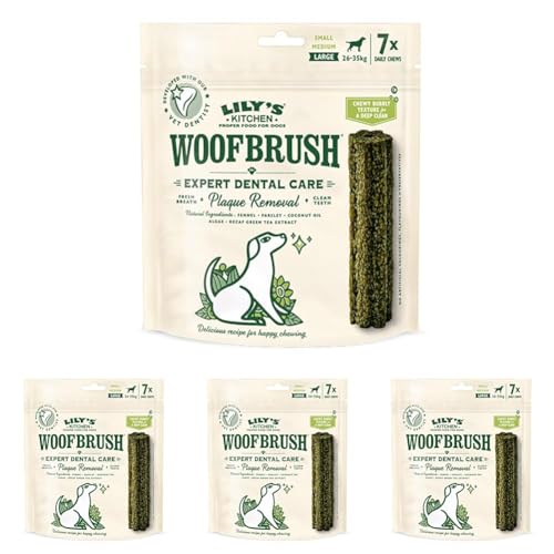 Lily's Kitchen Woofbrush Natürliche Leckerlis für ausgewachsene Hunde Zahnpflege-Kausnack - Großer Hund (1 Packung mit 7 Kausnacks - 47g) (Packung mit 4) von Lily's Kitchen