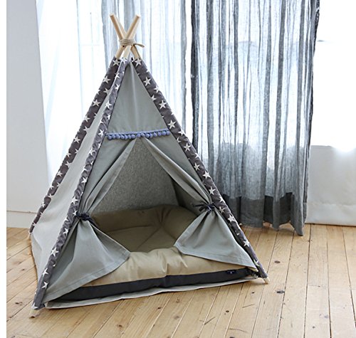 Lily&her friends -Haustier-Tipi,Baumwoll-Leinen-Zelt für Hunde (Welpen) und Katzen,waschbares,Wigwam,tragbare Hundezelte,Haustierhäuser von indischem Design mit dickem Kissen (grau,kleine Sterne,groß) Lily&her friends -Haustier-Tipi,Baumwoll-Leinen-Zelt für Hunde (Welpen) und Katzen,waschbares,Wigwam,tragbare Hundezelte,Haustierhäuser von indischem Design mit dickem Kissen (grau,kleine Sterne,groß) von Lily&her friends