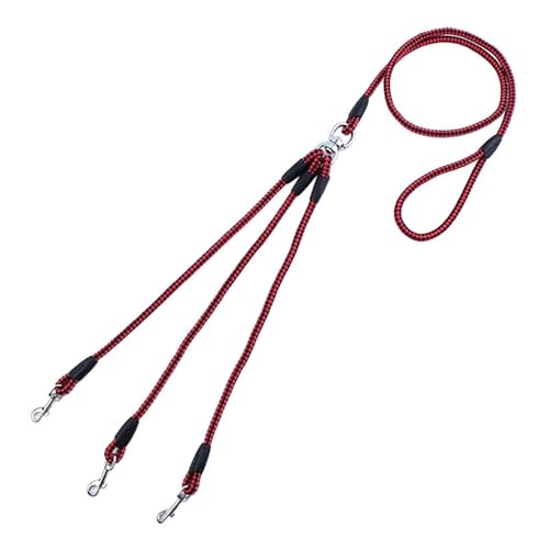 KANGYEBAIHUODIAN 3-Wege-Hundekupplungsleine, kein Verheddern, Splitter, dreifache Hundeleine, geeignet for Spaziergänge, Laufen, DREI kleine Hunde, Katzen, Welpen, 3-in-1-Traktionsseil (Color : Red b von LinCys