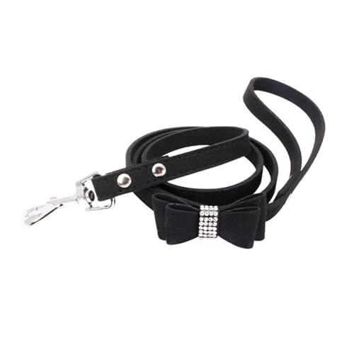 KANGYEBAIHUODIAN Fit for Pet Harness Leine Mit Strass Bling Kristall Verstellbarer Brustgurt Weichem Wildleder Bogen Leder Hohe Qualität Drop Shipping (Color : Leash Black, Size : L) von LinCys