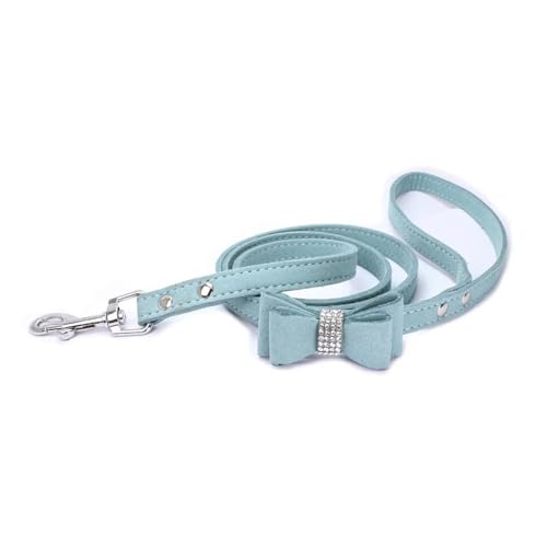 KANGYEBAIHUODIAN Fit for Pet Harness Leine Mit Strass Bling Kristall Verstellbarer Brustgurt Weichem Wildleder Bogen Leder Hohe Qualität Drop Shipping (Color : Leash Blue, Size : M) von LinCys