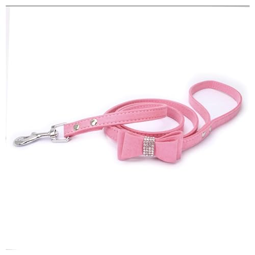 KANGYEBAIHUODIAN Fit for Pet Harness Leine Mit Strass Bling Kristall Verstellbarer Brustgurt Weichem Wildleder Bogen Leder Hohe Qualität Drop Shipping (Color : Leash Pink, Size : M) von LinCys