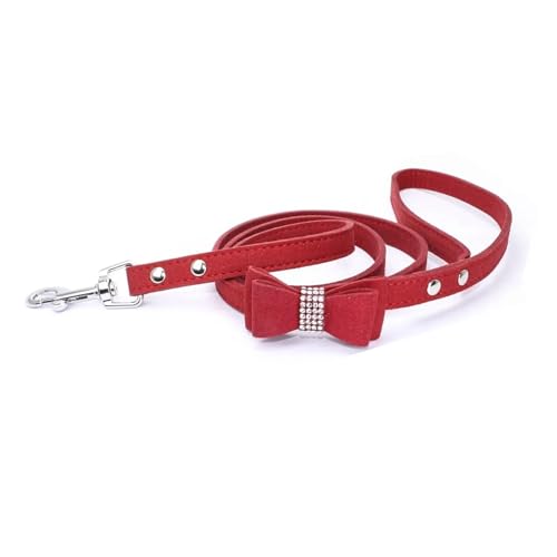 KANGYEBAIHUODIAN Fit for Pet Harness Leine Mit Strass Bling Kristall Verstellbarer Brustgurt Weichem Wildleder Bogen Leder Hohe Qualität Drop Shipping (Color : Leash Red, Size : L) von LinCys