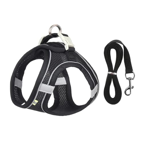 KANGYEBAIHUODIAN Hundegeschirr-Leine-Set, passend for kleine Hunde, verstellbares Welpen-Katzengeschirr, Weste, französische Bulldogge, Chihuahua, Mops, Outdoor-Walking-Leine (Color : Black, Size : von LinCys