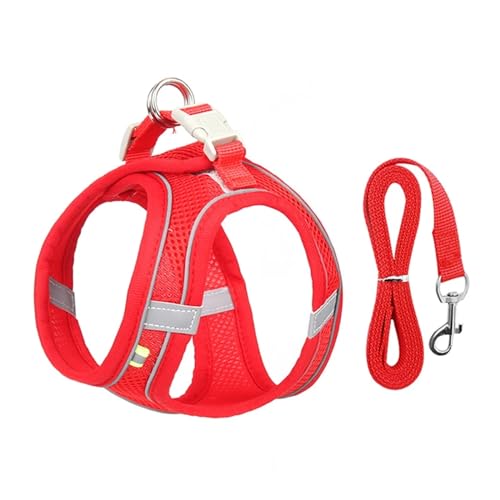 KANGYEBAIHUODIAN Hundegeschirr-Leine-Set, passend for kleine Hunde, verstellbares Welpen-Katzengeschirr, Weste, französische Bulldogge, Chihuahua, Mops, Outdoor-Walking-Leine (Color : Red, Size : S von LinCys