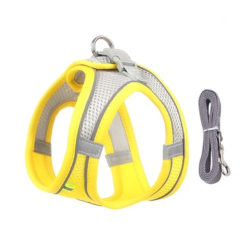 KANGYEBAIHUODIAN Hundegeschirr-Leine-Set, passend for kleine Hunde, verstellbares Welpen-Katzengeschirr, Weste, französische Bulldogge, Chihuahua, Mops, Outdoor-Walking-Leine (Color : Yellow, Size : von LinCys