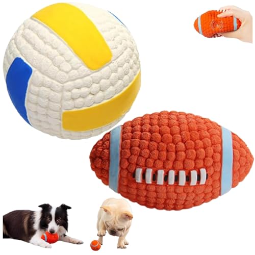 2/4pcs Mighty Chew - Indestructible Toy for Dog,Mighty Chew Dog Toy,Bite Resistant Latex Pet Toy Ball,Squeaky Dog Toys,Best Gift for pet Teeth Cleaning and Gum Massage (Large, Volleyball+Rugby) von LinZong