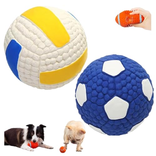 2/4pcs Mighty Chew - Indestructible Toy for Dog,Mighty Chew Dog Toy,Bite Resistant Latex Pet Toy Ball,Squeaky Dog Toys,Best Gift for pet Teeth Cleaning and Gum Massage (Large, Volleyball+Soccer) von LinZong