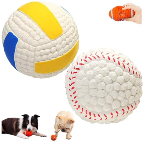 2/4pcs Mighty Chew - Indestructible Toy for Dog,Mighty Chew Dog Toy,Bite Resistant Latex Pet Toy Ball,Squeaky Dog Toys,Best Gift for pet Teeth Cleaning and Gum Massage (Large, Volleyball+Tennis) von LinZong