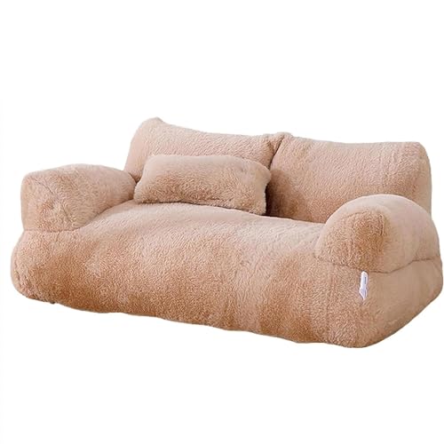 Calming Pet Sofa,Fluffy Plush Pet Sofa Kennel Pad,Soft Breathable Rectangle Sleeping Bed,with Removable Washable Cover,Dog Sofa Bed for Medium or Large Dogs & Cats (Coffee, XXL) von LinZong